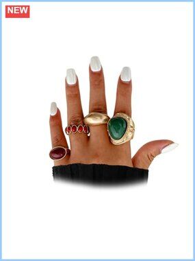 Chunky Gold Tone Stacking Rings Women Boho Resin Knuckle Ring Set
